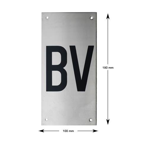 Tryckplåt, rostfri, med svart symbol ''BV''