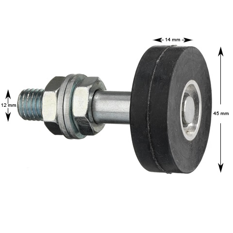 Låsrulle med axel, M12x50mm, 45mm rulle