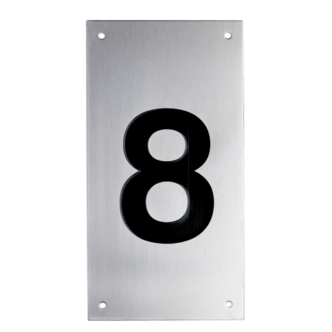 Tryckplåt, rostfri, med svart symbol ''8''