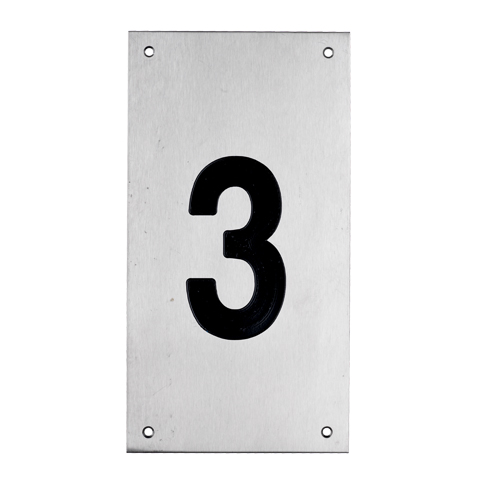 Tryckplåt, rostfri, med svart symbol ''3''