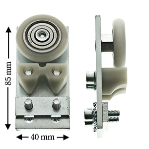 Bärrulle, Schindler QKS8, med rak plåt och urspårningsskydd,