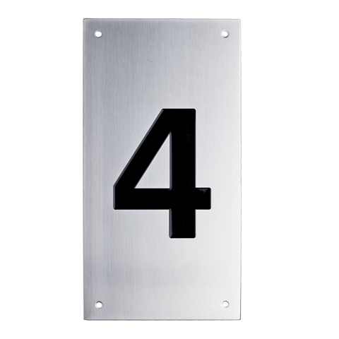 Tryckplåt, rostfri, med svart symbol ''4''