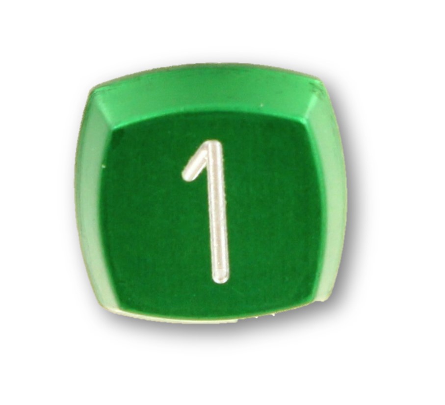 Tryckbricka, KONE-M, grön, förhöjd ''1''