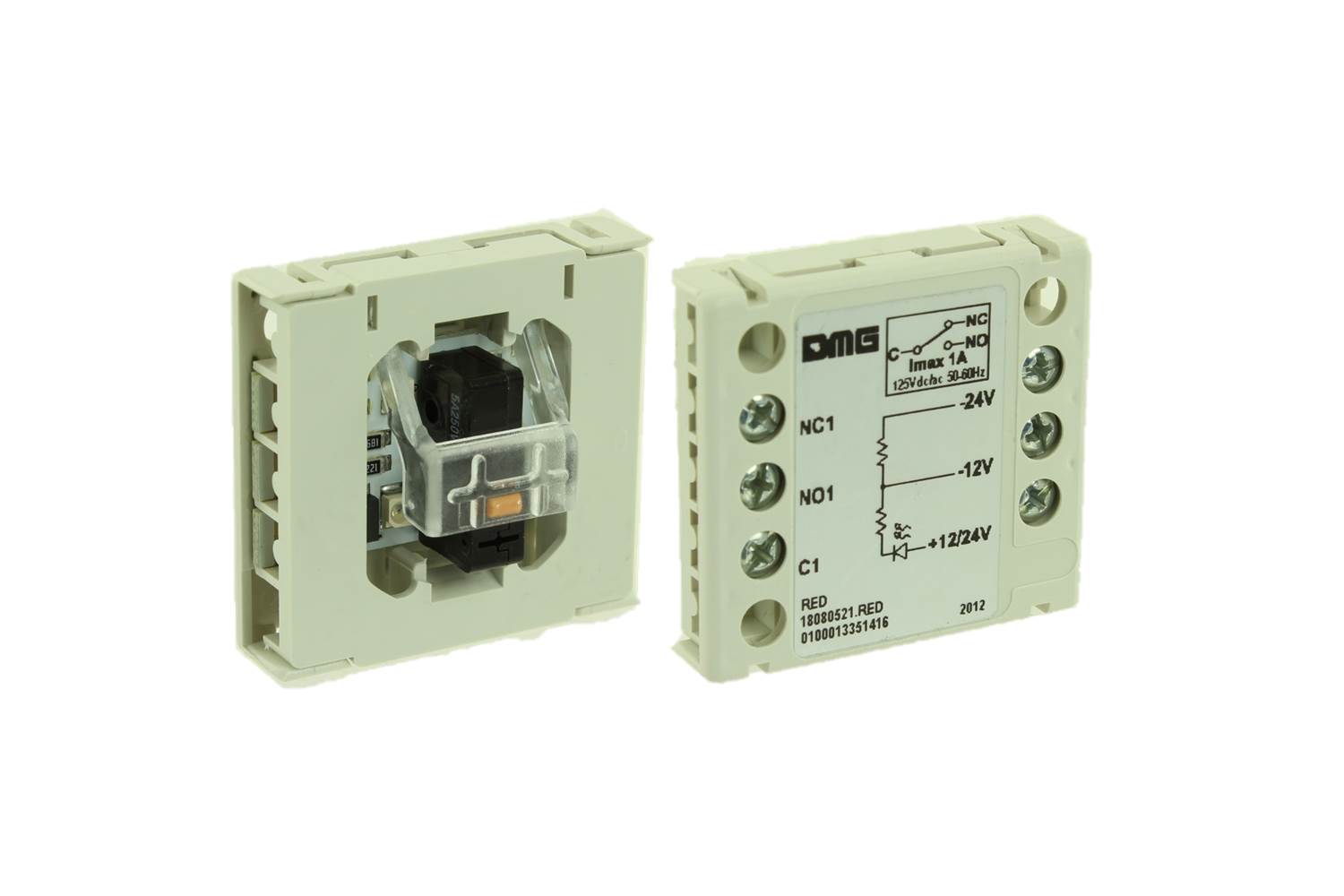 Kontaktblock/Knappelement, DMG, BL/BM/BP, 1CO kont., 12/24VDC, röd LED