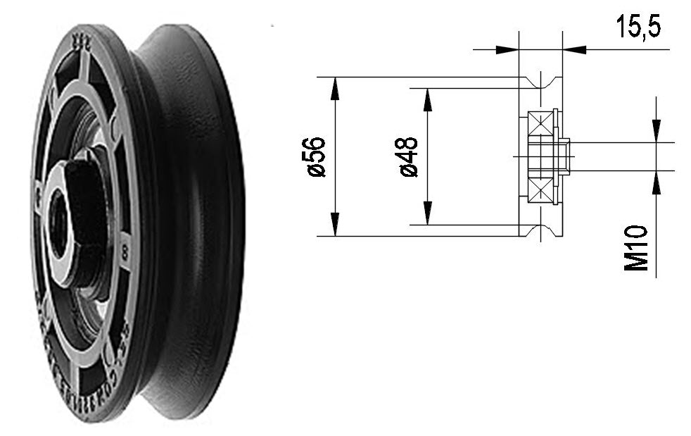 Bärrulle, Passar Wittur/Selcom, Hydra/Augusta Evo, ø56/48/M10x16mm