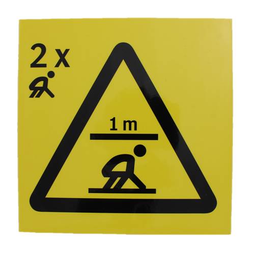 Dekal, räddningsutrymme 1m, 2 personer knästående