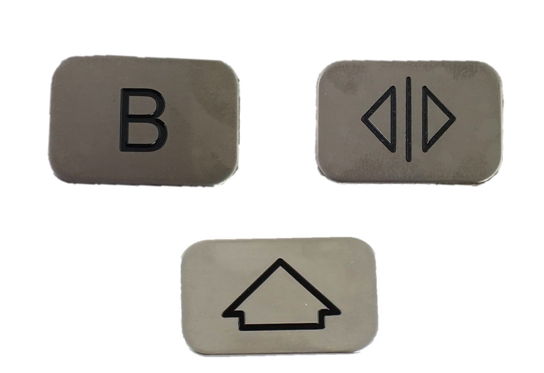 Tryckbricka 2535-S, rostfri med svart botten, horisontell, ''1''