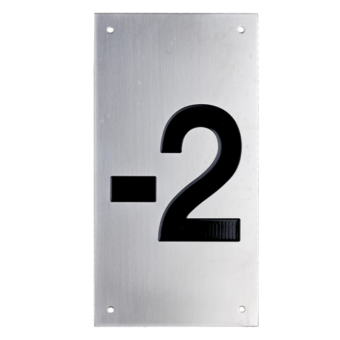 Tryckplåt, rostfri, med svart symbol ''-2''