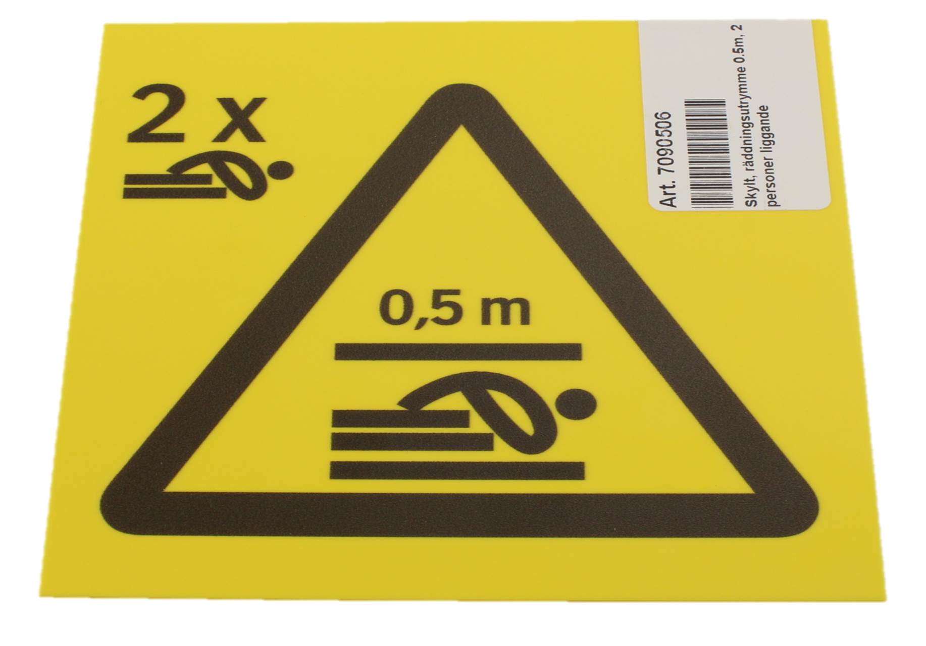 Skylt, räddningsutrymme 0.5m, 2 personer liggande
