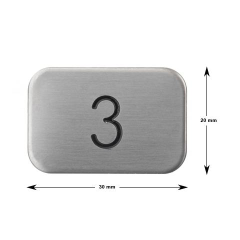 Tryckbricka 2535-S, rostfri med svart botten, horisontell, ''3''